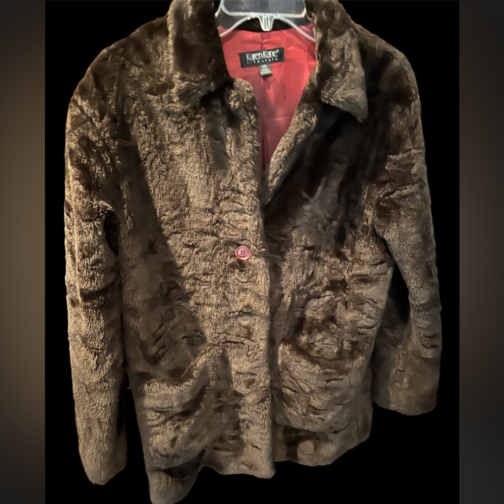 Karen Jane vintage chocolate brown black faux fur jacket
